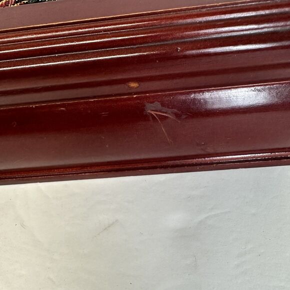 Vtg Wooden Jewelry Box Dark Floral Fabric Top Pink Felt Interior‎ Mirror In Lid - Picture 6 of 11